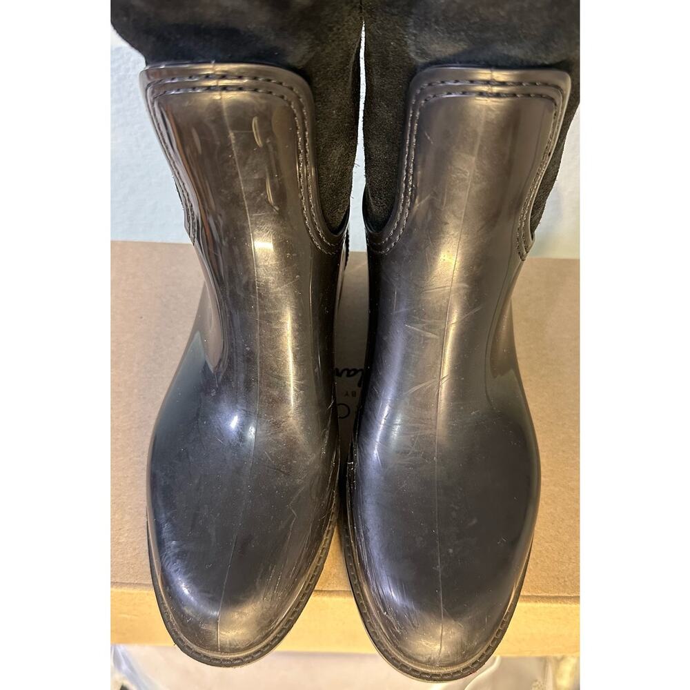 Menghi Italian Suede Leather & Rubber Rain Riding Tall Boots - Black, Size 35 - Picture 6 of 8